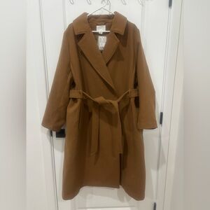 H&M Camel Brown Wool-Blend Wrap Coat